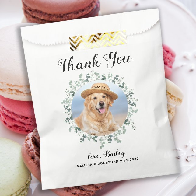 Thank You Pet Photo Eucalyptus Dog Treat Wedding Favour Bags (Creator Uploaded)