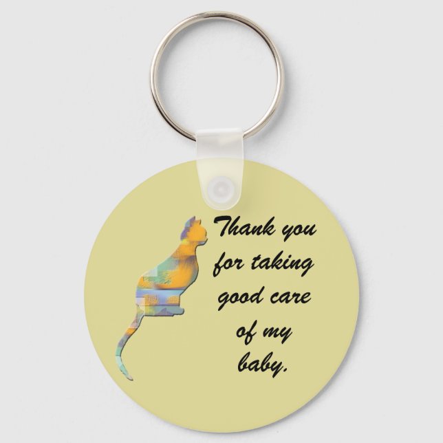 Thank You Pet Sitter Animal Lover Colour Block Cat Key Ring (Front)
