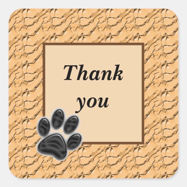 Thank You Pet Sitter Paw Print Light Brown Pattern Square Sticker (Front)