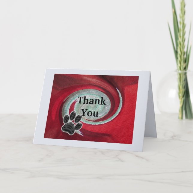 Thank You Pet Sitter Red Swirl Abstract Paw Print Card (Front)
