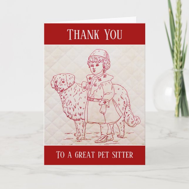 Thank You Pet Sitter Vintage Embroidery of Dog (Front)