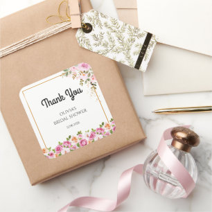 Thank you Petals and Prosecco Floral Bridal Shower Square Sticker