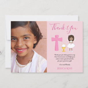 THANK YOU PHOTO 1st Communion - GIRL PINK Card