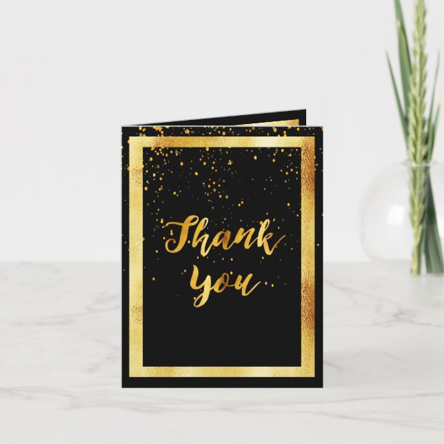 Thank you photo card birthday black gold confetti (Front)