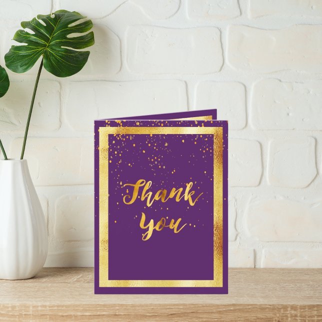 Thank you photo card birthday purple gold confetti (Creator Uploaded)