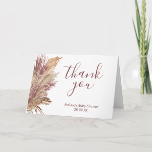 Thank You Photo Card Boho Pampas Grass Mauve Pink