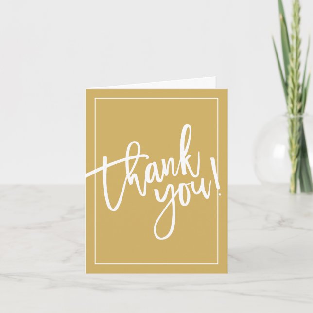 THANK YOU PHOTO CARD bold hand lettered old gold (Front)