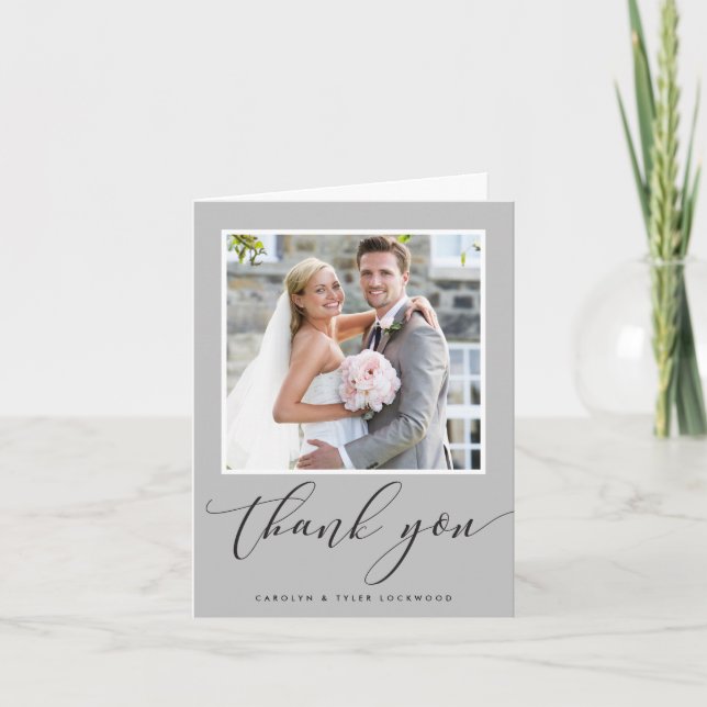 THANK YOU PHOTO CARD elegant wedding pale gray (Front)