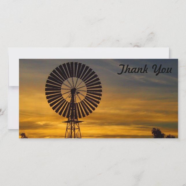 Thank You photo card -windmill sunset (Front)