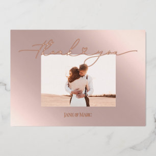 Thank You Photo Cards Real Foil script heart