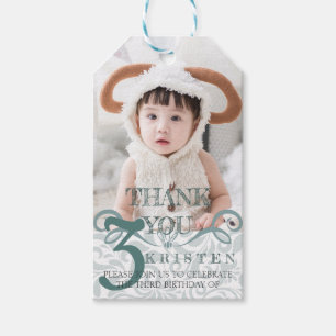 Thank you photo classic turquoise birthday photo gift tags