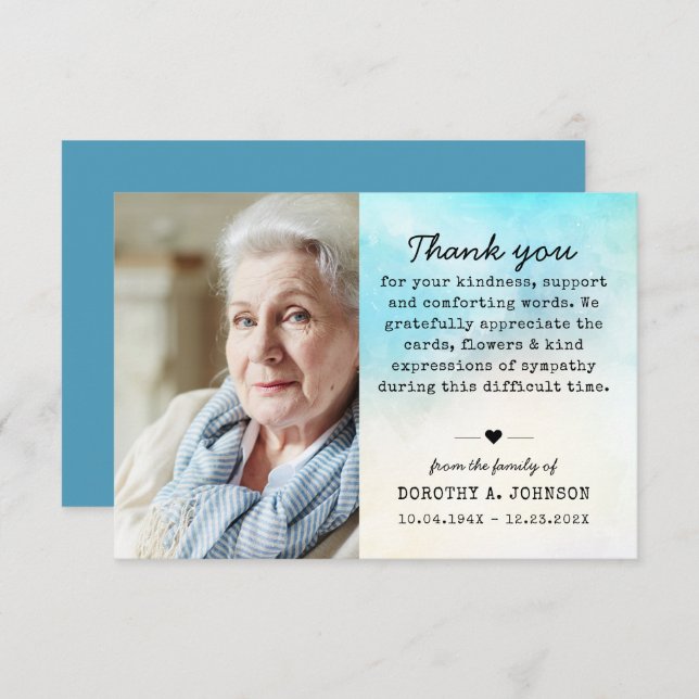 Thank You Photo Funeral Sympathy Grief Loss (Front/Back)