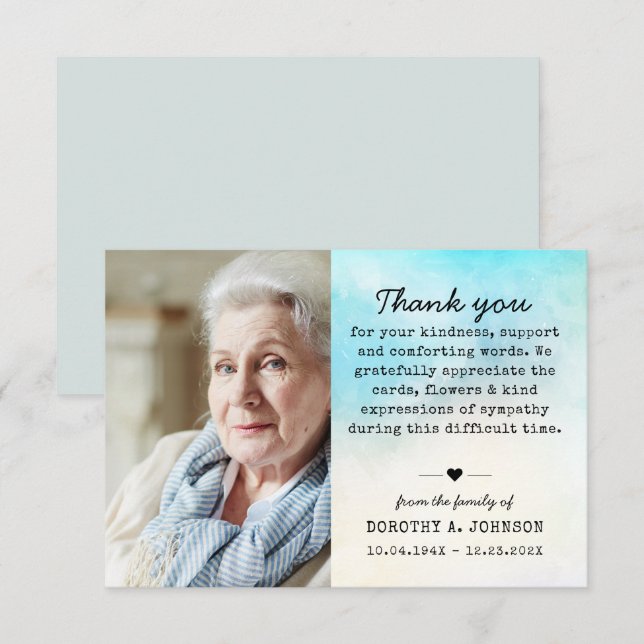 Thank You Photo Funeral Sympathy Grief Loss Card (Front/Back)