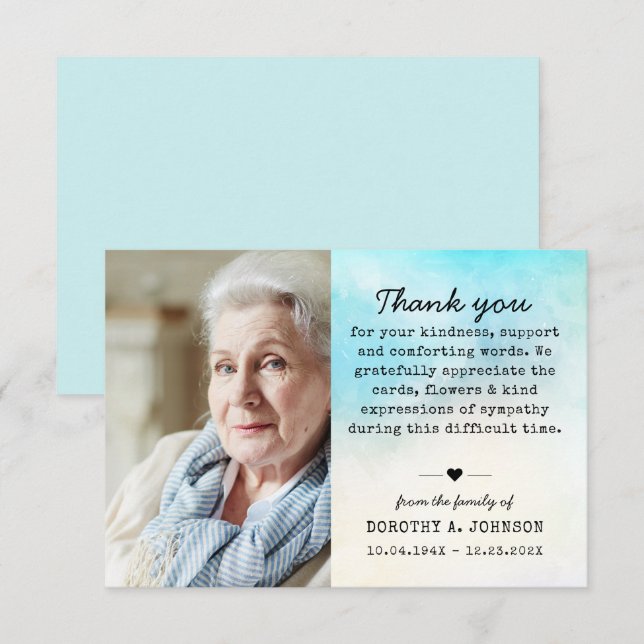 Thank You Photo Funeral Sympathy Grief Loss Card (Front/Back)