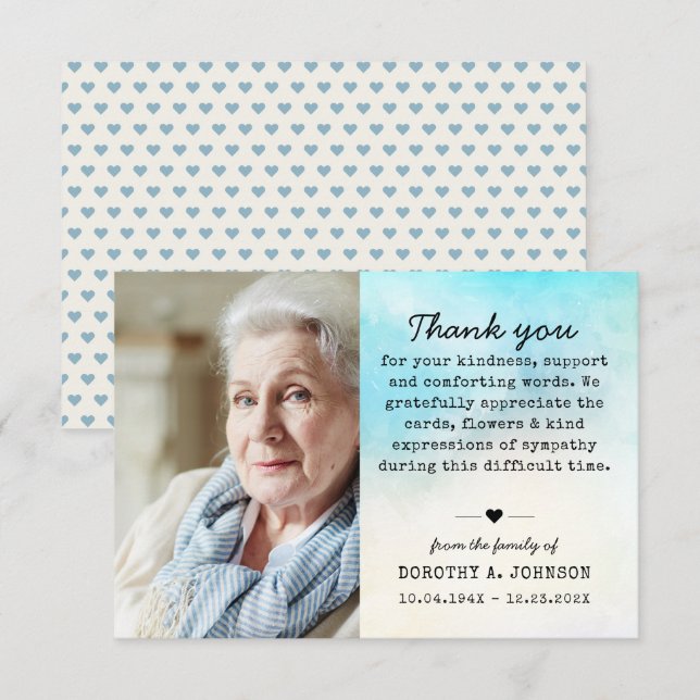 Thank You Photo Funeral Sympathy Grief Loss Card (Front/Back)