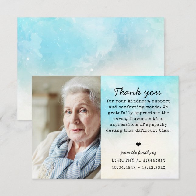 Thank You Photo Funeral Sympathy Grief Loss Card (Front/Back)