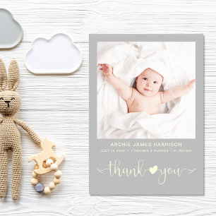 Thank You Photo Grey Birth Announcement