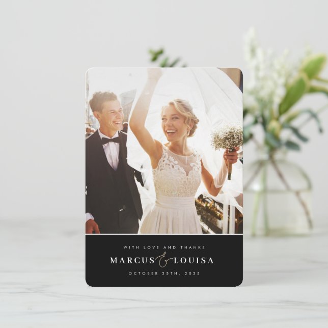 THANK YOU photo modern elegant ampersand black Card (Standing Front)