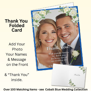 Thank You - Photo on Cobalt Blue & White Roses