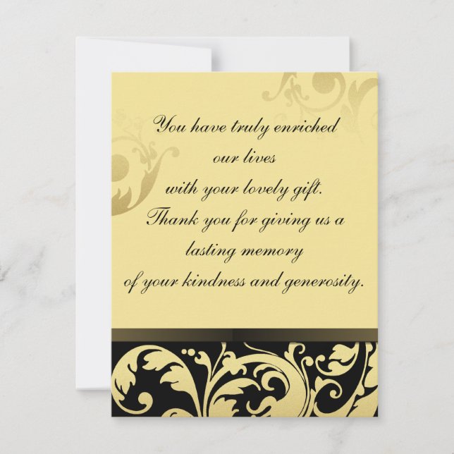 Thank You Photo Wedding Card Black & Gold Floral (Front)
