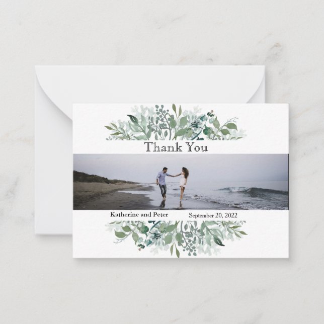Thank You Photo Wedding Leaves Budget  Card (Front)