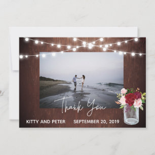 Thank You Photo Wedding  Wood Burgundy Mason Jar