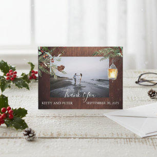 Thank You Photo Wedding Wood Winter Christmas  Card