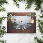 Thank You Photo Wedding Wood Winter Christmas  Card<br><div class="desc">This design may be personalised in the area provided by changing the photo and/or text. Or it can be customised by clicking Personalise this Template and then choosing the click to customise further option and delete or change the colour of the background, add text, change the text colour or style,...</div>