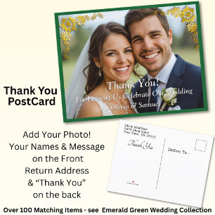 Thank You - Photo with Emerald Green & Gold Announcement Postcard