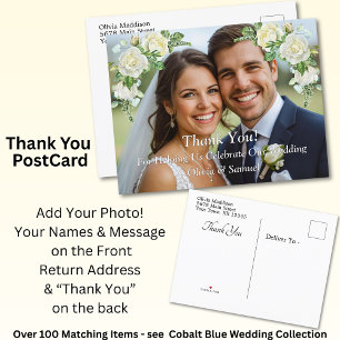 Thank You - Photo with White Roses Announcement Postcard