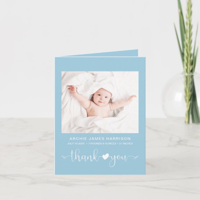 Thank You Photos Heart Blue Baby Boy Birth Announcement (Front)