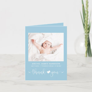 Thank You Photos Heart Blue Baby Boy Birth Announcement