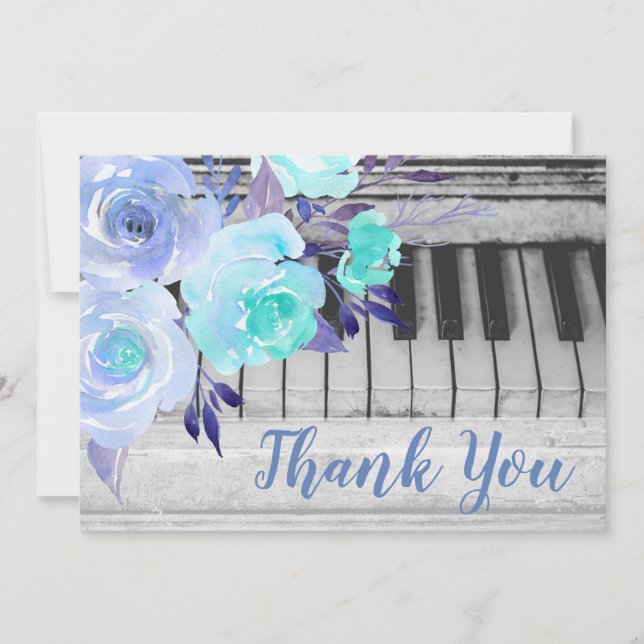thank you piano blue watercolor flowers (Front)