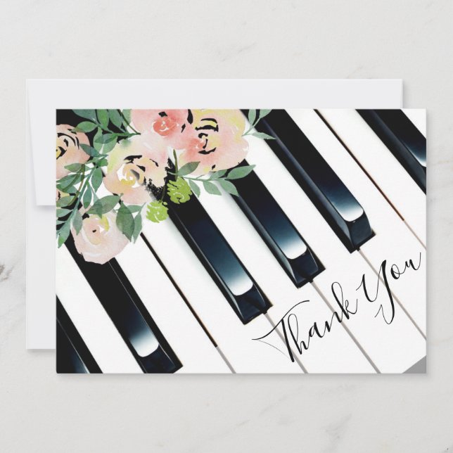 thank you piano watercolor flowers card (Front)