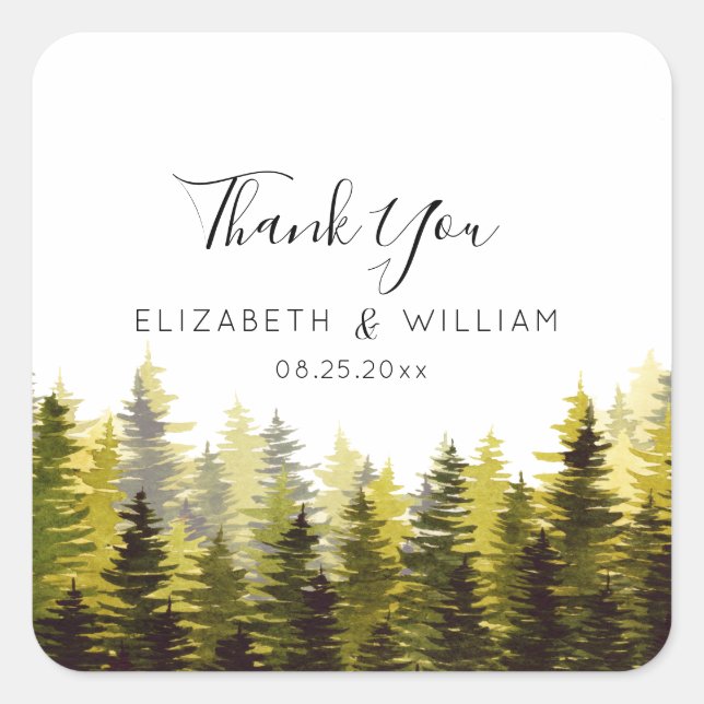 Thank You Pine Trees Wedding    Square Sticker (Front)