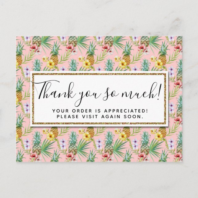 Thank You Pineapple & Hibiscus Flowers Watercolor Postcard (Front)