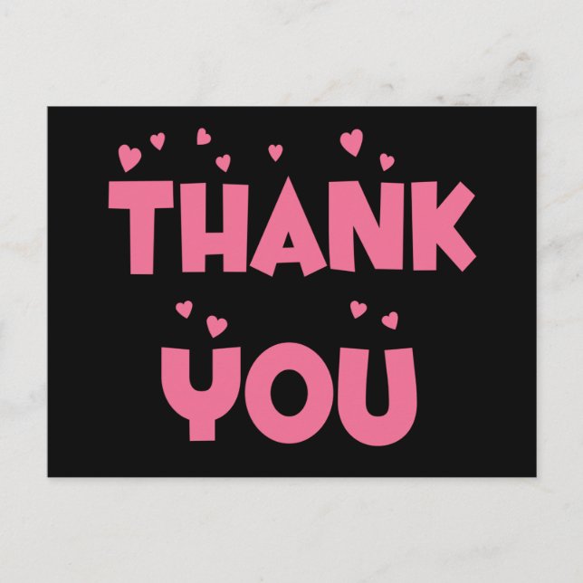 Thank You Pink And Black Heart Postcard (Front)