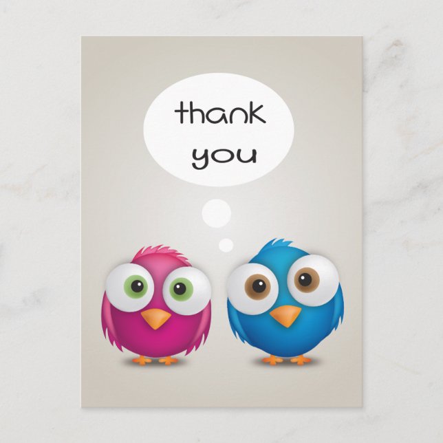 Thank You Pink and Blue Lovebirds Post Card (Front)