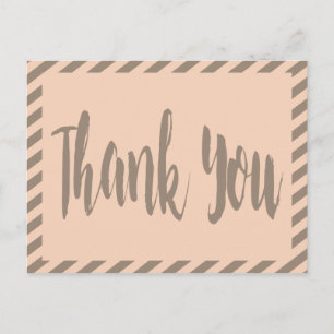 Thank You Pink And Grey Brown Stripes Postcard