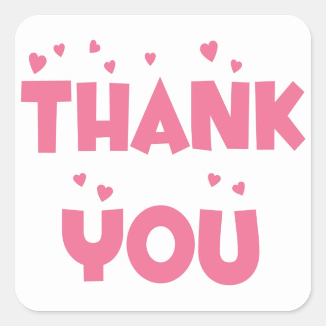 Thank You Pink And White Heart Square Sticker (Front)