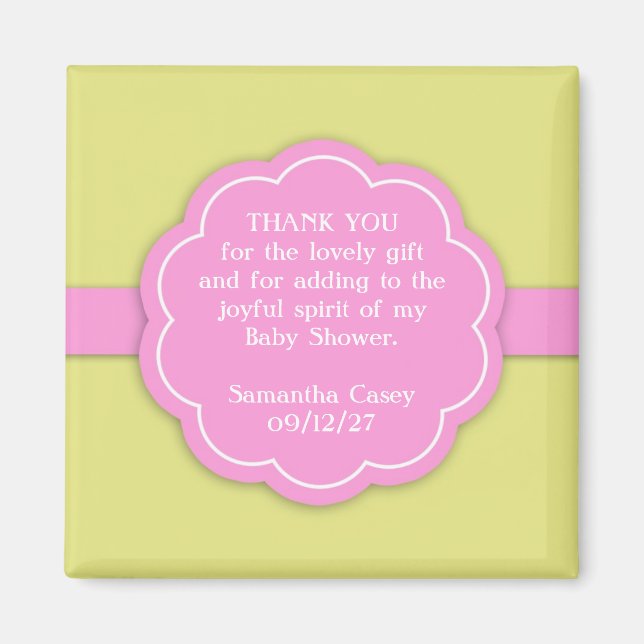 Thank You Pink Baby Shower Favour Magnet (Front)