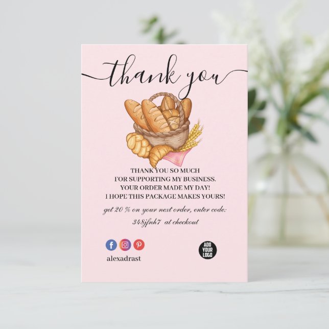 Thank You Pink Baking & Cooking Utensil Bakery Card (Standing Front)