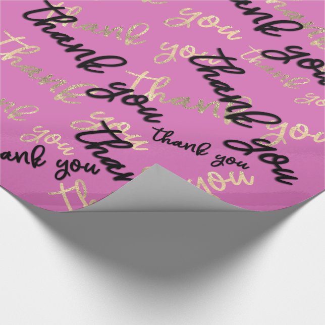 Thank You Pink Black Gold Caligraphy Script Wrapping Paper (Corner)