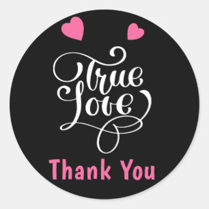 Thank You Pink & Black True Love Hearts Wedding Classic Round Sticker