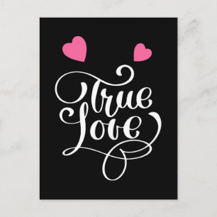 Thank You Pink & Black True Love Hearts Wedding Postcard