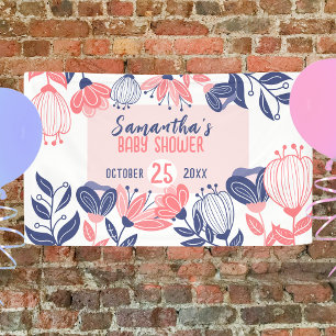 Thank You Pink Blue Flowers Botanical Baby Shower Banner