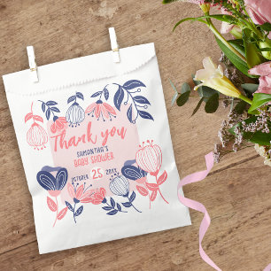 Thank You Pink Blue Flowers Botanical Baby Shower Favour Bags