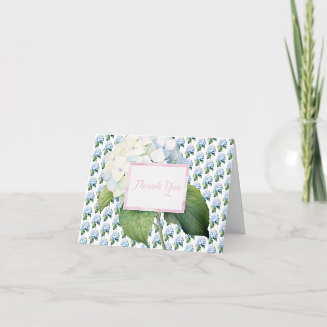 Thank You Pink Blue Hydrangea Folded Card (Front)
