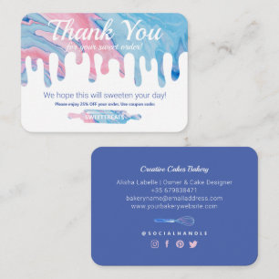 Thank You   Pink Blue Marble Drip Bakery Discount Enclosure Card