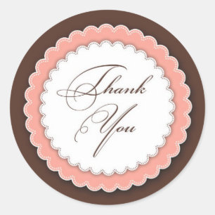 Thank You Pink/Brown Classic Round Sticker